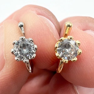 Crown Nose Cuff Diamond Fake Nose Ring No Piercing 24 KT Gold Filled and Sterling Silver Adjustable Clip On Jewelry
