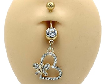 Pack De 10 Piercings De Ombligo Con Colgantes – Mariposa, Corazón, Cadena Y Más – Acero Inoxidable, Ideales Para Regalar