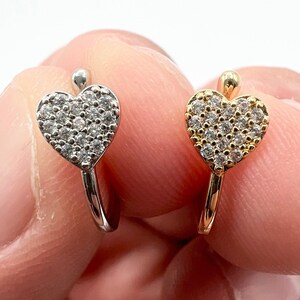 Heart Nose Cuff Diamond Fake Nose Ring No Piercing 24 KT Gold Filled and Sterling Silver Adjustable Clip On Jewelry