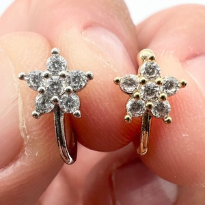 Flower Nose Cuff Diamond Fake Nose Ring No Piercing 24 KT Gold Filled and Sterling Silver Adjustable Clip On Jewelry