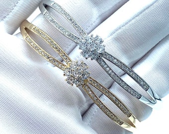 Diamond Bangle Bracelet 24KT Gold Filled Open Clasp Bangles Gold or White Gold Luxury Wedding Jewelry