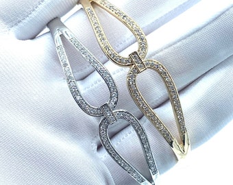 Diamond Bangle Bracelet 24KT Gold Filled Open Clasp Bangles Gold or White Gold Luxury Wedding Jewelry