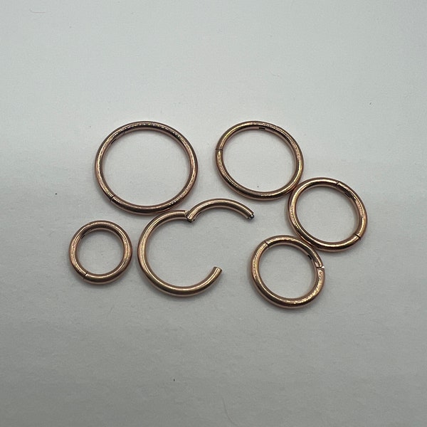 14G 16G 18G 20G Rose Gold Clicker Hoop Earring Septum Ring Nose Cartilage Helix Daith Piercing Seamless Hinged Segment 316L Surgical Steel