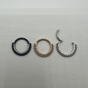 16G CZ Paved Balls Clicker Hoop Earring Septum Ring Nose Cartilage Helix Daith Piercing Seamless Hinged Segment 316L Surgical Steel