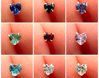 Diamond Heart Nose Stud Nose Ring Gold Sterling Silver Pin Nose Piercing Jewelry Nose Bone Nostril Stud CZ Prong Set Dainty Love 3mm 20G