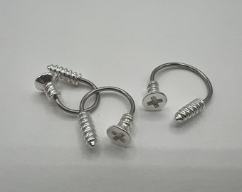 16G Phillips Screw Nail Horseshoe Septum Ring Silver Screw Ends Nose Ring Surgical Steel Eyebrow Ring Cartilage Earring Curved Barbell