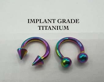 10G 12G Thick Rainbow Horseshoe Septum Rings Earlobe Hoops Spike Ends Ball Ends Earrings Circular Barbell Implant Grade Titanium 12mm