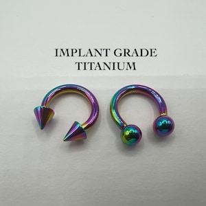 10G 12G Thick Rainbow Horseshoe Septum Rings Earlobe Hoops Spike Ends Ball Ends Earrings Circular Barbell Implant Grade Titanium 12mm