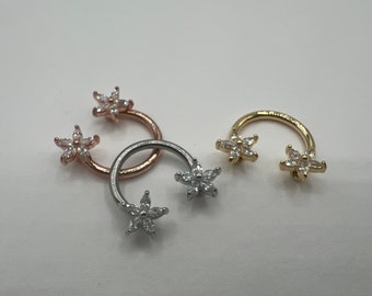 Ferro di cavallo Circolare Bilanciere Anello setto Anello sopracciglio Orecchino cartilagineo Estremità del fiore curvo Acciaio chirurgico 316L 14G 12mm