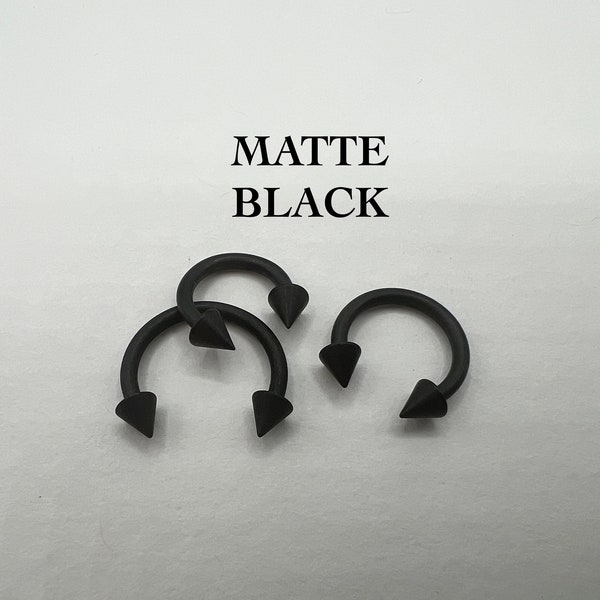 Matte Black Horseshoe Circular Barbell Septum Ring Eyebrow Ring Cartilage Earring Curved Spike Ends 316L Surgical Steel 14G 16G 8mm 10mm
