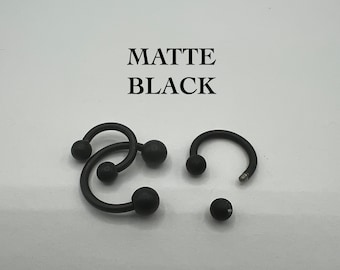 Matte Black Horseshoe Circular Barbell Septum Ring Eyebrow Ring Cartilage Earring Curved Ball Ends 316L Surgical Steel 14G 16G 8mm 10mm