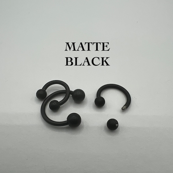 Matte Black Horseshoe Circular Barbell Septum Ring Eyebrow Ring Cartilage Earring Curved Ball Ends 316L Surgical Steel 14G 16G 8mm 10mm