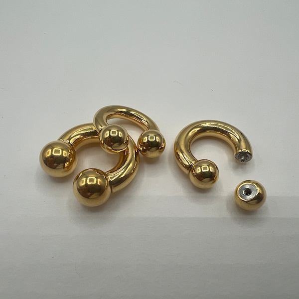 2G/4G/6G/8G/10G/12G Thick Gold Horseshoe Septum Ring Ball Ends Earlobe Earring Surgical Steel Cartilage Piercing Curved Barbell