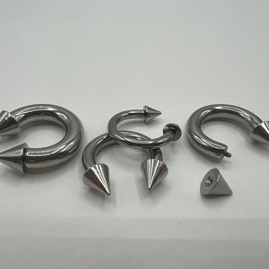 2G/4G/6G/8G/10G/12G Thick Silver Horseshoe Septum Ring Spike Ends Earlobe Earring Surgical Steel Cartilage Piercing Curved Barbell