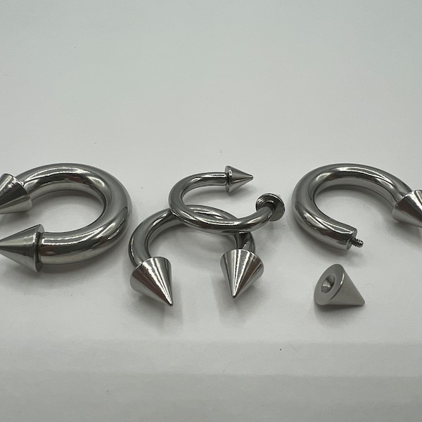 2G/4G/6G/8G/10G/12G Thick Silver Horseshoe Septum Ring Spike Ends Earlobe Earring Surgical Steel Cartilage Piercing Curved Barbell