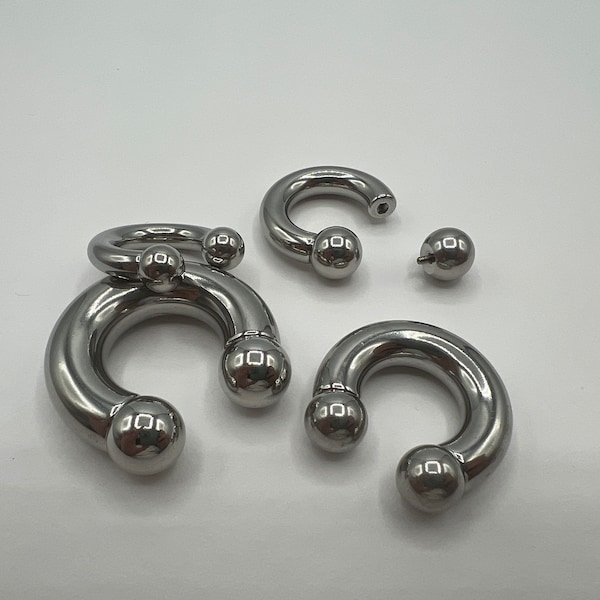 00G/0G/2G/4G/6G/8G/10G/12G Thick Silver Horseshoe Septum Ring Ball Ends Earlobe Earring Surgical Steel Cartilage Piercing Curved Barbell