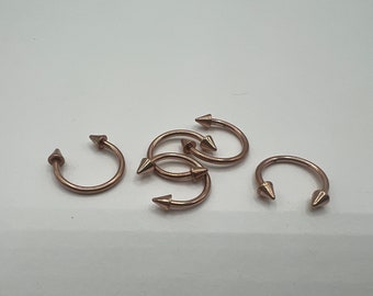 Rose Gold Horseshoe Circular Barbell Septum Ring Eyebrow Ring Cartilage Earring Curved Spike Ends 316L Surgical Steel 16G 8mm 10mm
