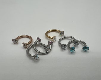 Anello per setto circolare con bilanciere circolare a ferro di cavallo Anello per sopracciglio Orecchino per cartilagine Estremità con diamante colorato curvo Acciaio chirurgico 316L 16G 8mm