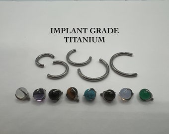 14G 16G Horseshoe Septum Ring Natural Stone Ends Nose Ring Implant Grade Titanium Half Circle Eyebrow Ring Cartilage Earring Curved Barbell