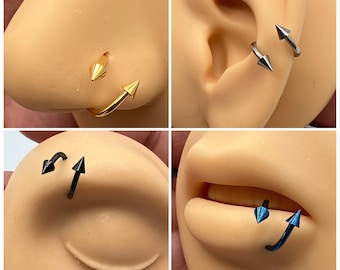 Spikes Hoop Curved Twisted Spiral Barbell Nose Ring Lip Ring Eyebrow Ring Orbital Piercing Gold Silver Blue Black 16G 16 Gauge 10mm
