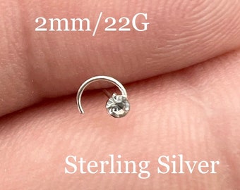 Tiny Diamond Spiral Nose Ring Sterling Silver Nose Pin Nose Stud Nose Bone Diamond Dainty Minimalist Super Small Hypoallergenic 2mm 22G CZ