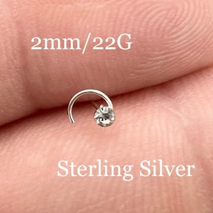 Winzige Diamant Spiral Nase Ring Sterling Silber Nase Pin Nase Stud Nasenknochen Diamant zierlich minimalist super klein hypoallergen 2mm 22G CZ