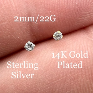 Tiny Diamond Nose Stud Silver, Gold Nose Pin Nose Ring Nose Bone Rhinestone Dainty Minimalist Super Small Hypoallergenic 2mm 22G CZ