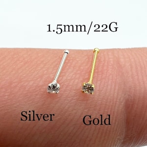 Tiny Diamond Nose Stud Silver, Gold Nose Pin Nose Ring Nose Bone Rhinestone Dainty Minimalist Super Small Hypoallergenic 1.5mm 22G CZ