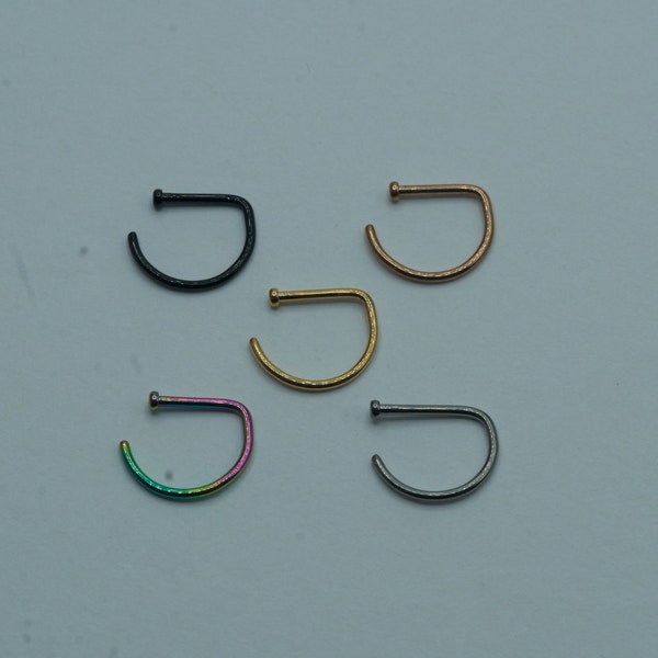 D Shape Septum Flat End Nose Ring Open Hoop Nose Piercing Daith Rook Orbital Ring Helix Lobe Ring Implant Grade Titanium 18G 20G 8mm 10mm