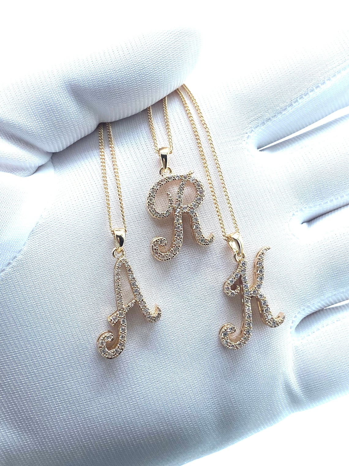 Initial Necklace 24 KT Gold Filled and Silver CZ Diamonds - Etsy