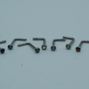 Implant Grade Titanium L Bend Nose Stud Nose Ring Nose Piercing Silver Micro Press Fit Jewel Thin 20G 2mm