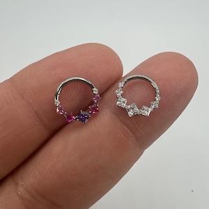 16G titanium implantaat 7 vierkante CZ clicker ring septum ring neuskraakbeen tragus conch helix daith piercing naadloos scharnierend