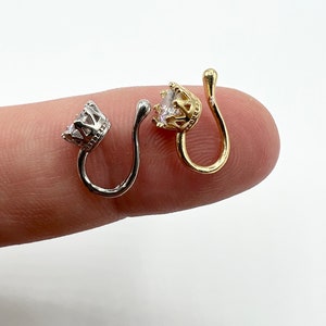 Puede incluir: Dos anillos de nariz con un dise&ntilde;o de corona y una piedra transparente. Un anillo es de oro y el otro de plata.