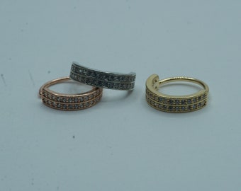 Doble CZ forrado anillo de nariz nariz aro piercing ajustable oro plata oro rosa aro flexible 16G 18G 20G 8mm 10mm