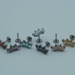 Marquise Fan Push In Flat Back Labret Stud Earring Implant Grade Titanium Threadless Push In Opal Top 16G 18G 20G 5mm 6mm 7mm 8mm 9mm 10mm