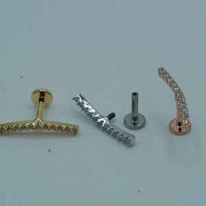 Diamond Lined Bar Flat Back Labret Earring Schroef In Intern Geneste Kraakbeen Oorbel Conch Helix Stud Tragus Barbell 16G 6mm