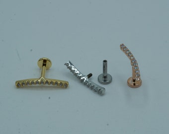 Diamond Lined Bar Flat Back Labret Earring Schroef In Intern Geneste Kraakbeen Oorbel Conch Helix Stud Tragus Barbell 16G 6mm