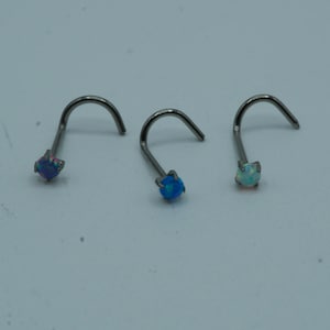 2.5mm Opal Nose Stud Nose Ring Nose Screw Twist Implant Grade Titanium Prong Set Nose Stud Rings Nose Piercing Silver Thin 20G 18G