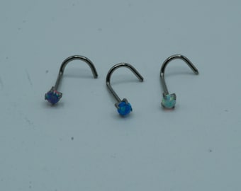 2.5mm Opal Nose Stud Nose Ring Nose Screw Twist Implant Grade Titanium Prong Set Nose Stud Rings Nose Piercing Silver Thin 20G 18G