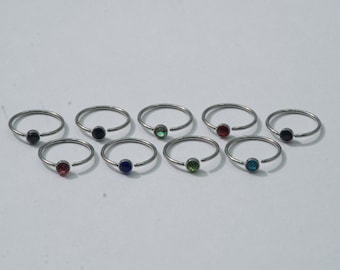 CZ Single Gem Hoop Piercing Nariz Anillo Daith Rook Oreja Cartílago Snug Orbital Helix Lóbulo Anillo 316L Acero Quirúrgico Oro Plata 20G 8mm 10mm