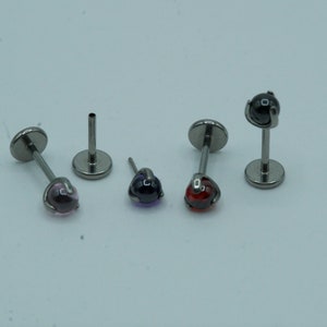 Glass Ball Push In Flat Back Labret Stud Earring Implant Grade Titanium Threadless Round Top 14G 16G 18G 20G 5mm 6mm 7mm 8mm 9mm 10mm 12mm
