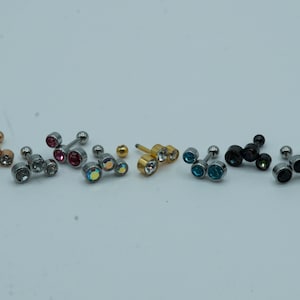 Triple Bezel Gem Curved Top Screw In Labret Cartilage Stud Earrings316L Surgical Steel Cartilage Barbell Studs Ball Back 16G 6mm