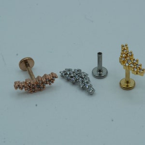 Diamond Cluster Cartilage Earring, Conch, Helix, Stud, Tragus, Flat Back Labret, Flat Back Earring, Jewel Barbell, Internally Threaded