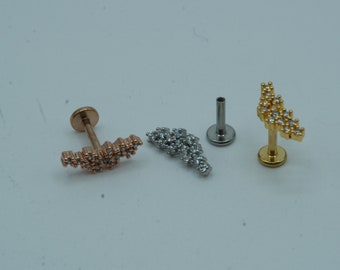 Diamond Cluster Kraakbeen Oorbel, Conch, Helix, Stud, Tragus, Flat Back Labret, Flat Back Earring, Jewel Barbell, Intern schroefdraad
