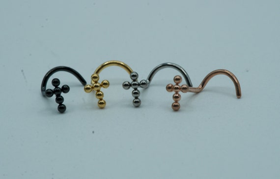 Implant Grade Titanium Corkscrew Beaded Cross Nose Stud Ring Implant Grade Titanium Corkscrew Beaded Cross Nose Stud Ring