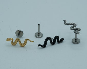 Schlange Drücken Flach Zurück Labret Bolzen Ohrring Implant Grade Titan Threadless Push-In CZ Top 16G 18G 20G 5mm 6mm 7mm 8mm 9mm 10mm