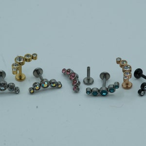 5 Round CZ Bezel Flat Back Labret Stud Earring Piercing Curved Internally Threaded 316L Surgical Steel Monroe Cartilage 16G 6mm 8mm