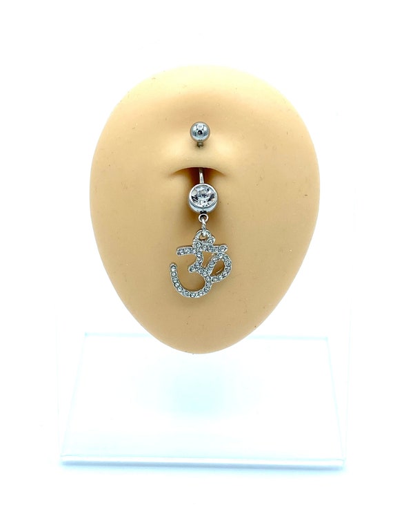 316L Surgical Steel Belly Button Navel Ring Dangling Hindu All CZ Ohm Symbol 316L Surgical Steel Belly Button Navel Ring Dangling Hindu All CZ Ohm Symbol