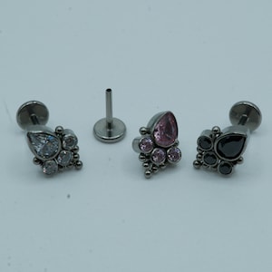 CZ Bezel Cluster Push In Flat Back Labret Stud Earring Implant Grade Titanium Threadless Top 14G 16G 18G 20G 5mm 6mm 7mm 8mm 9mm 10mm 12mm