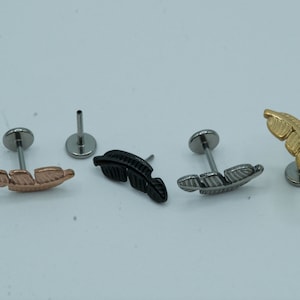 Leaf Top Push In Flat Back Labret Stud Earring Implant Grade Titanium Threadless Push In Top 16G 18G 20G 5mm 6mm 7mm 8mm 9mm 10mm